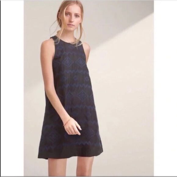 Aritzia Wilfred Trompette Embroidered Geometric Linen Sleeveless Dress Black XS - Picture 12 of 12